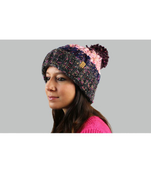 gorro pompón rayas rosa gris Sandy Beanie dark heather